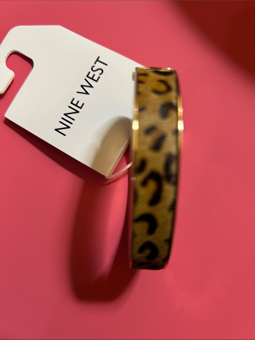 Nine West Leopard-Print Bangle Bracelet in Brown and Gold